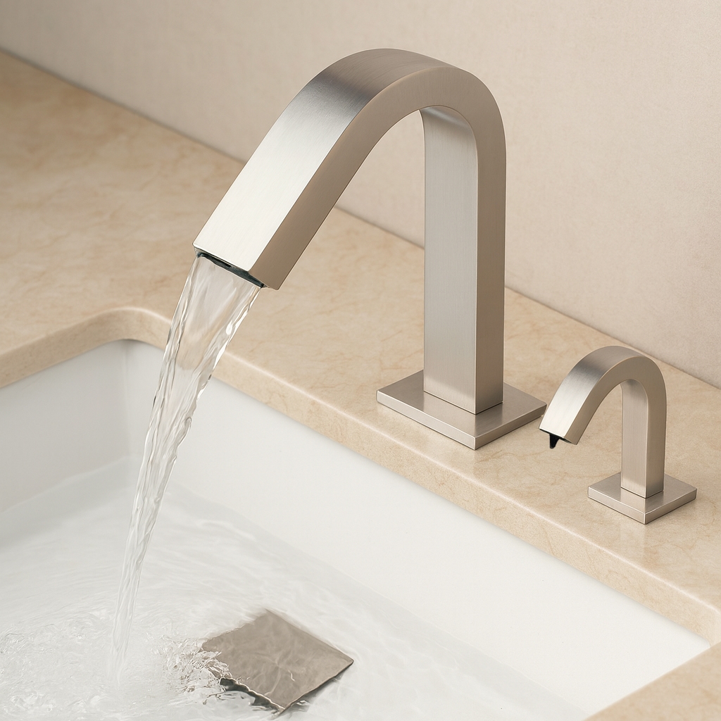 Fontana IntelliWave Brushed Nickel Faucet and Soap Dispenser Side View